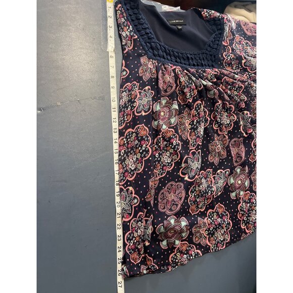 Lane Bryant Womens Floral Short Sleeve Navy Top Size 12 Boho Lagenlook - Picture 2 of 10